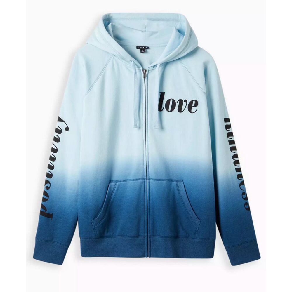 Torrid Love Kindness Ombre Zip Hoodie Size 5 Blue Dip Dye Plus Size Sweatshirt - Picture 2 of 6